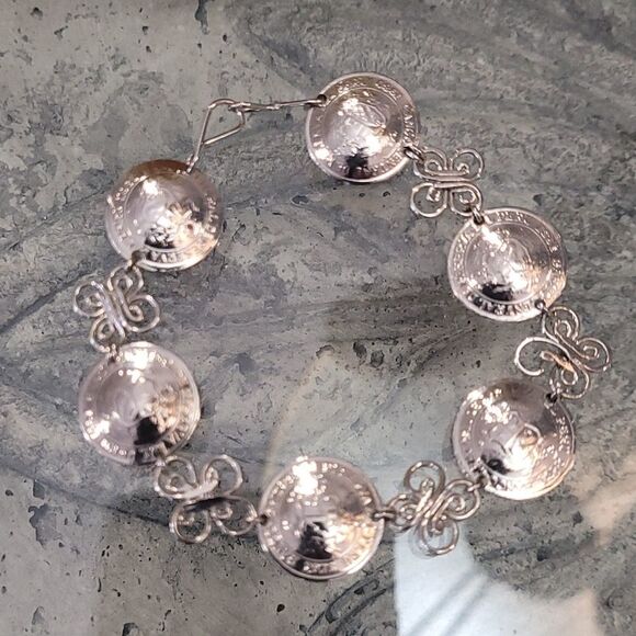 SILVER TONE PERUVIAN COIN HANDMADE BRACELET - Picture 2 of 4